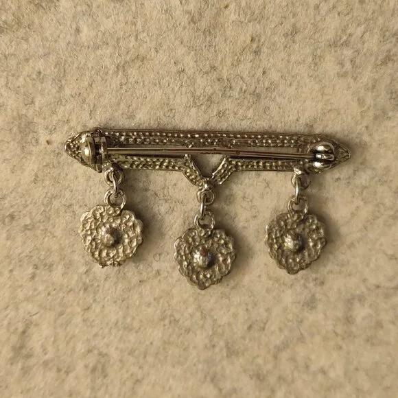 Vintage Sterling Bar Pin w/ Marcasite Hearts - Beautiful Brooch! - Picture 6 of 6